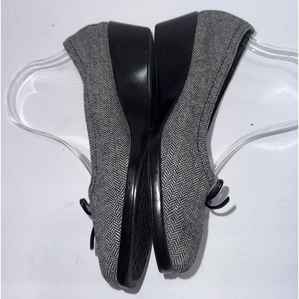 A2 by Aerosoles Black White Herringbone‎ Low Wedge Heel Bow Sz 8.5 Preppy Office